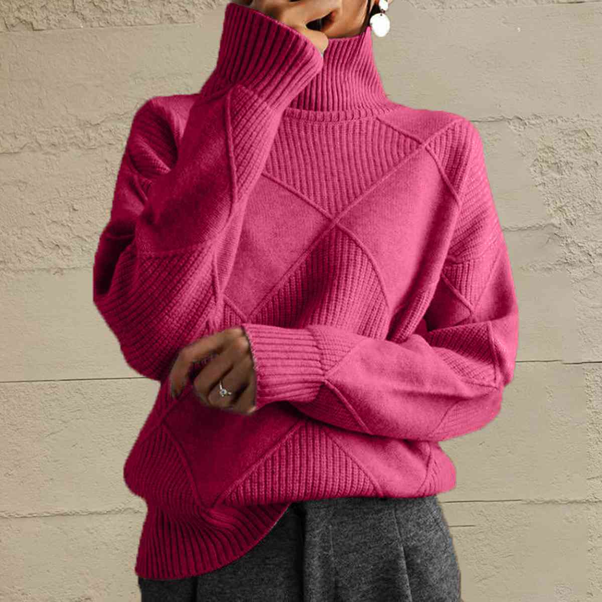 Geometric Turtleneck Long Sleeve Sweater - Create the impossible