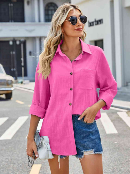 Button Up Collared Neck Long Sleeve Shirt