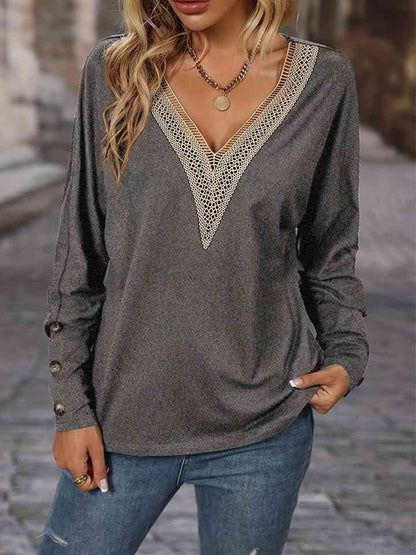 Contrast V-Neck Long Sleeve Top - Create the impossible