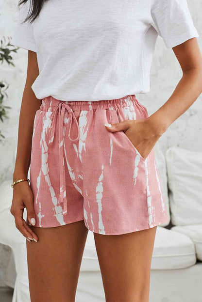 Tie-Dye Drawstring Waist Shorts with Pockets