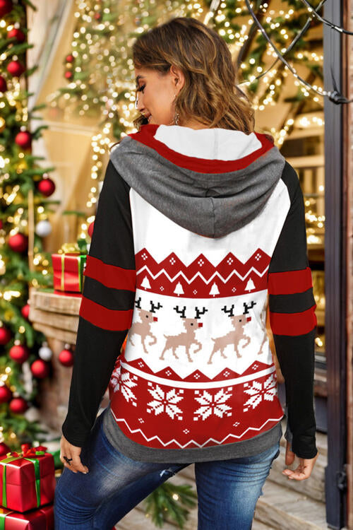 Double Take Full Size Christmas Drawstring Long Sleeve Hoodie - Create the impossible