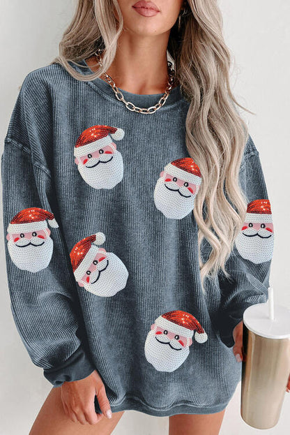 Sequin Santa Patch Ribbed Sweatshirt - Create the impossible