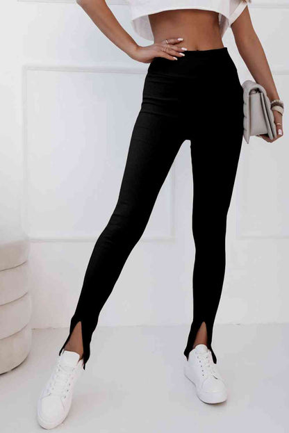 High Waist Ribbed Slit Leggings