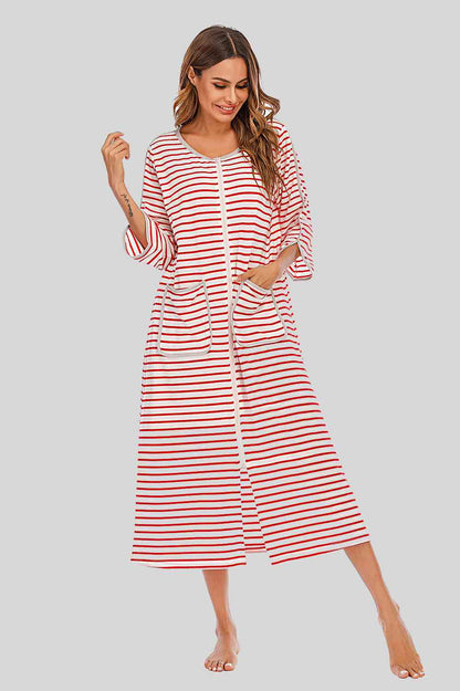 Round Neck Three-Quarter Sleeve Midi Night Dress