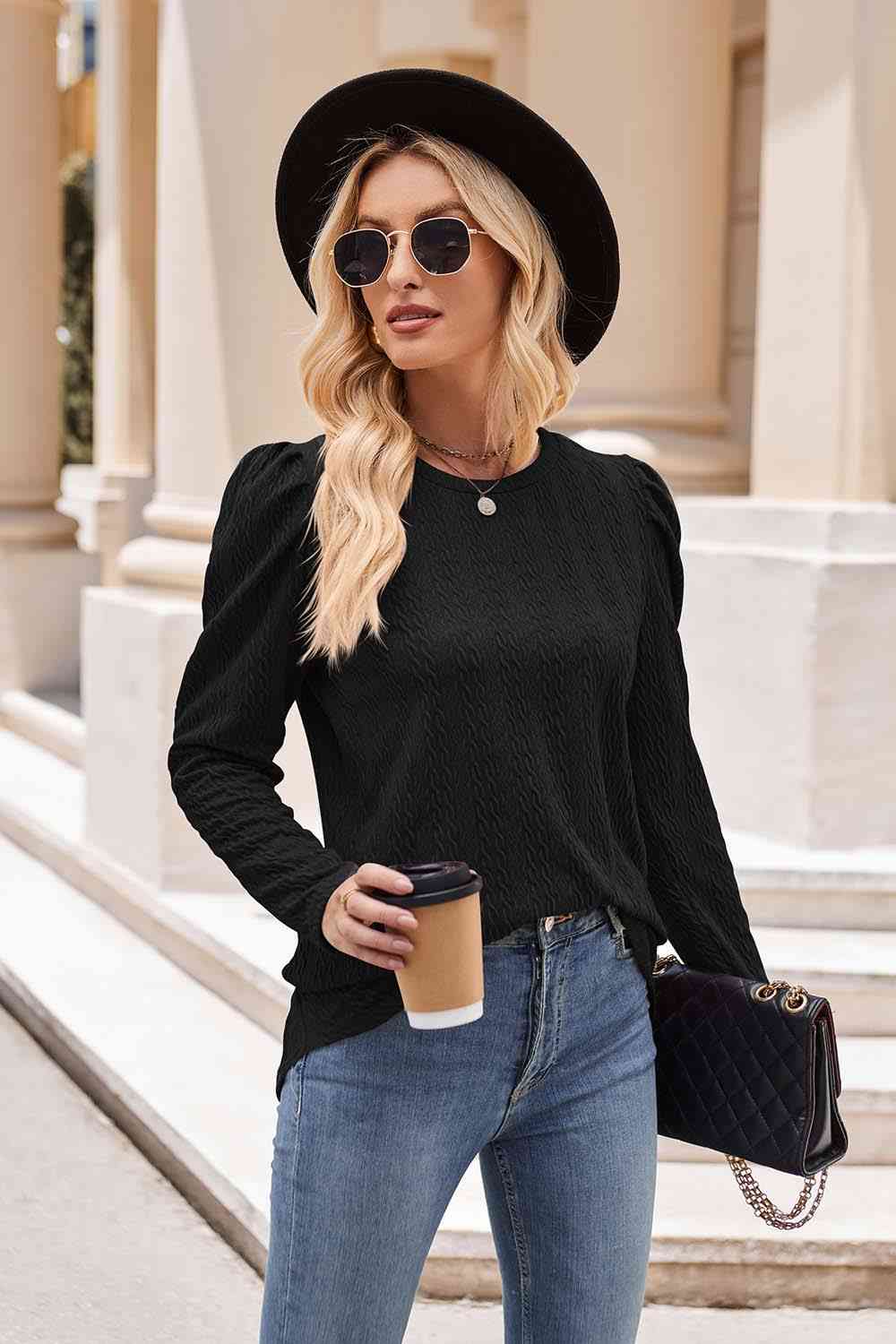 Round Neck Puff Sleeve Blouse - Create the impossible