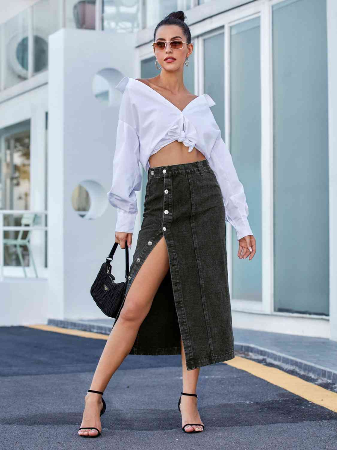 Button Down Denim Skirt - Create the impossible
