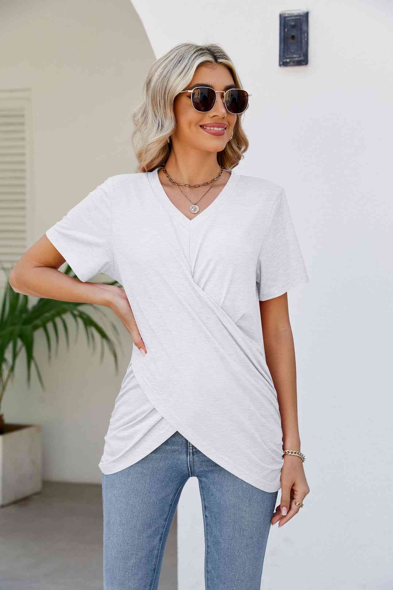 V-Neck Crisscross Short Sleeve Tee