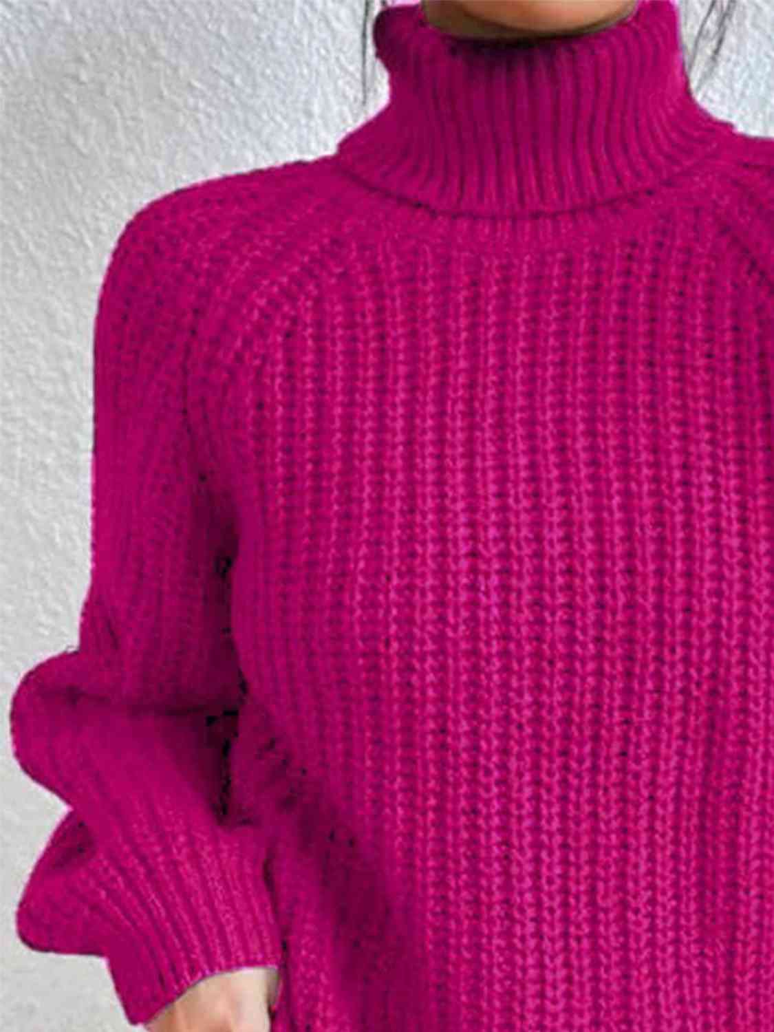 Full Size Turtleneck Rib-Knit Slit Sweater - Create the impossible
