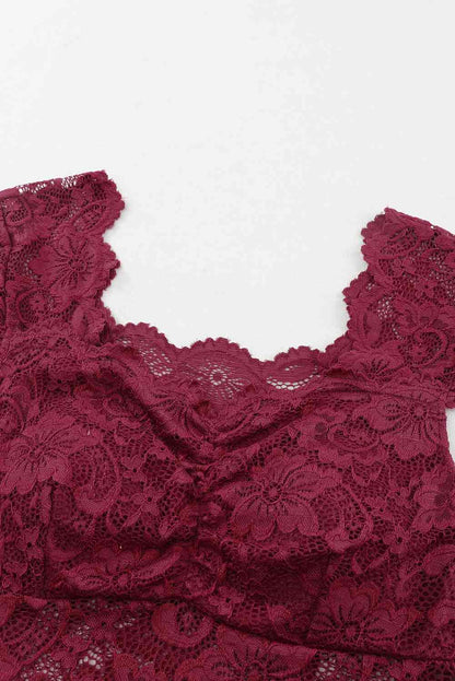 Ruched Sweetheart Neck Lace Bodysuit