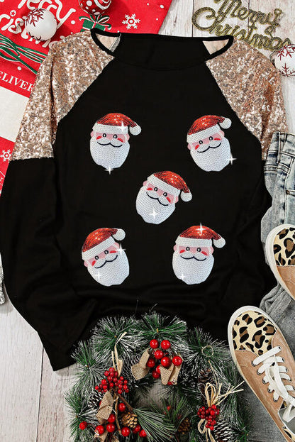 Santa Sequin Long Sleeve Round Neck Top - Create the impossible