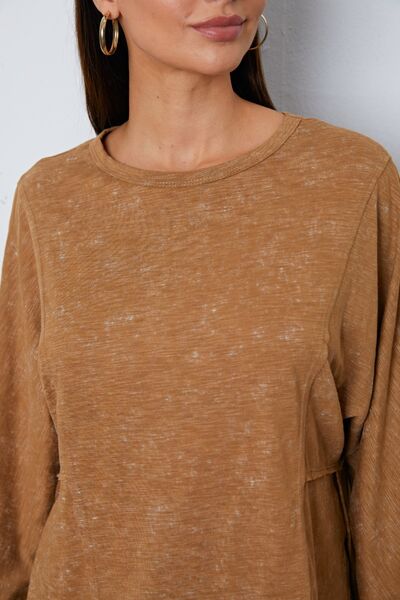 Vintage Wash Exposed Seam Round Neck Slit Sweatshirt