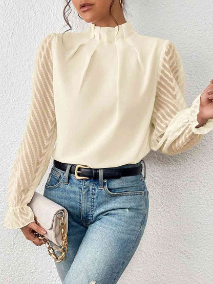 Mock Neck Flounce Sleeve Blouse - Create the impossible