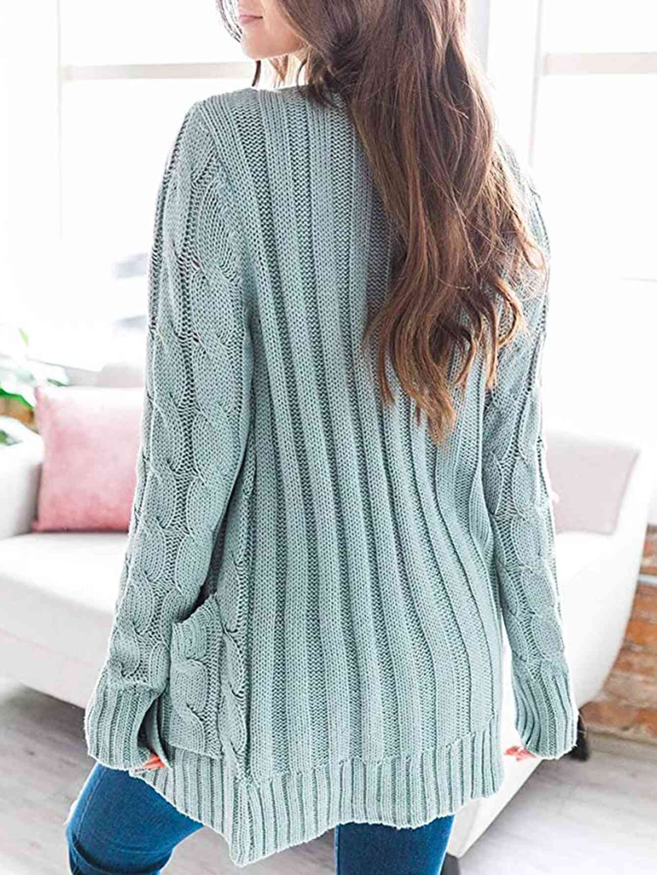 Cable-Knit Buttoned Cardigan with Pockets