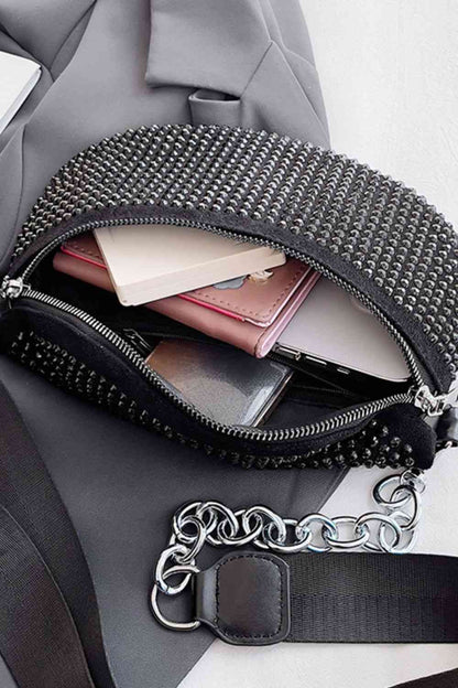 Rhinestone PU Leather Sling Bag - Create the impossible