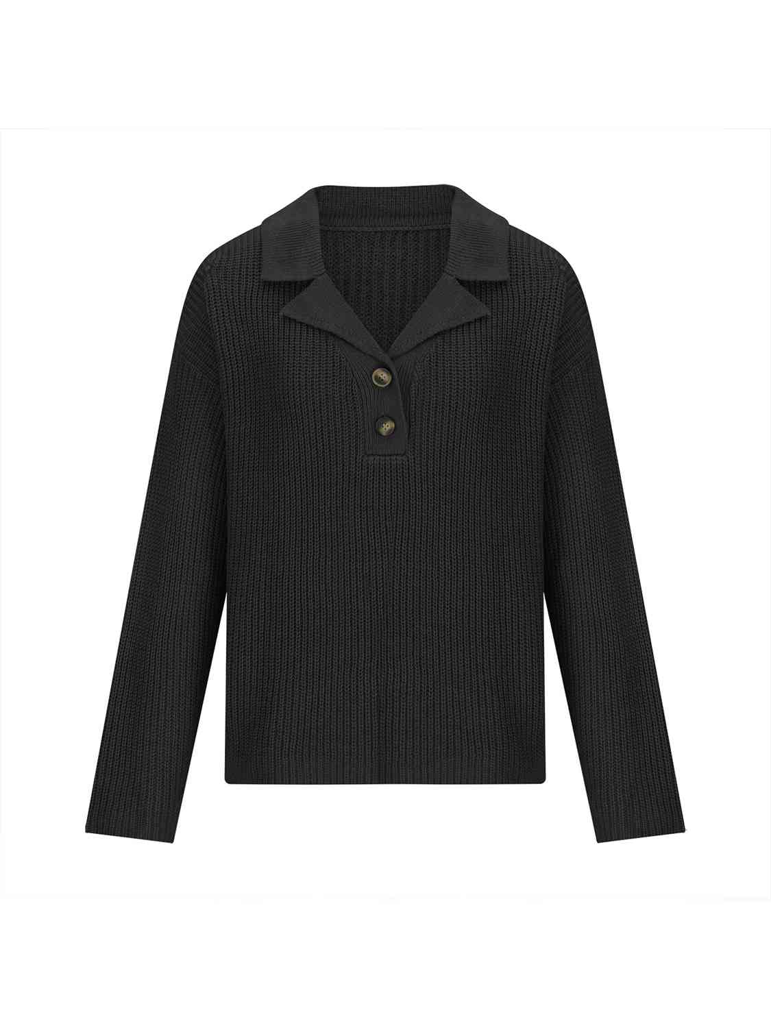 Collared Neck Half Button Knit Top