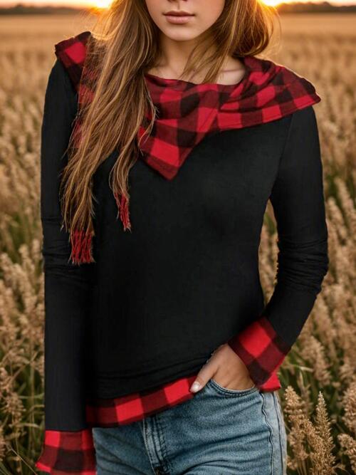 Plaid Long Sleeve Hooded Blouse - Create the impossible