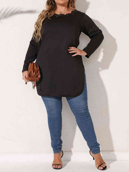 Plus Size Slit Long Sleeve T-Shirt