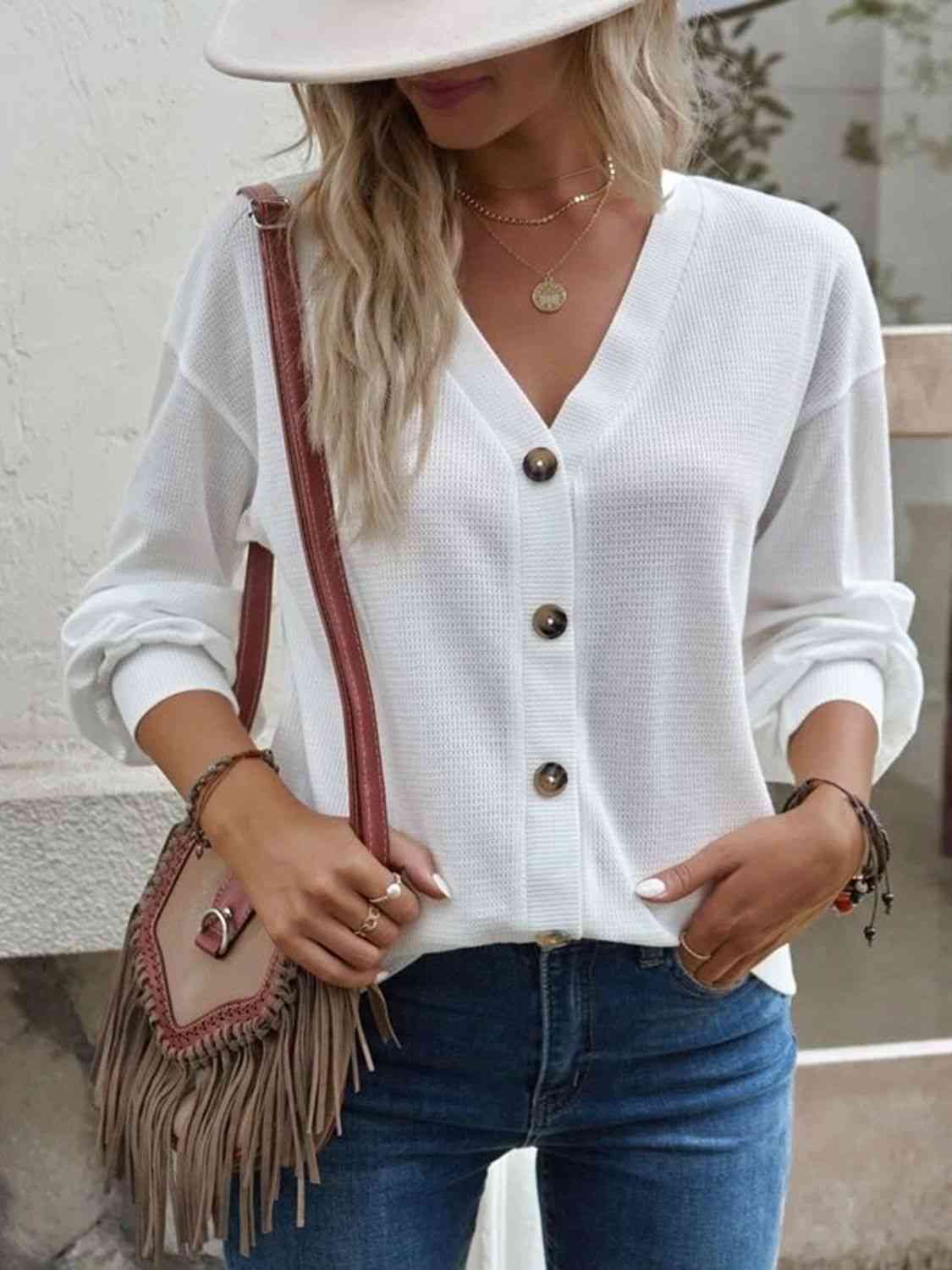 V-Neck Dropped Shoulder Blouse - Create the impossible