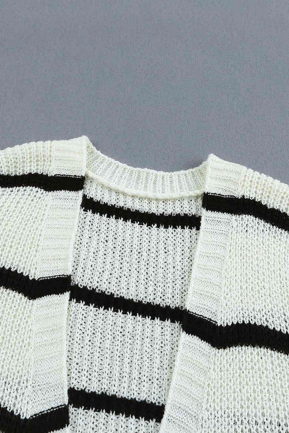 Woven Right Striped Open Front Rib-Knit Duster Cardigan