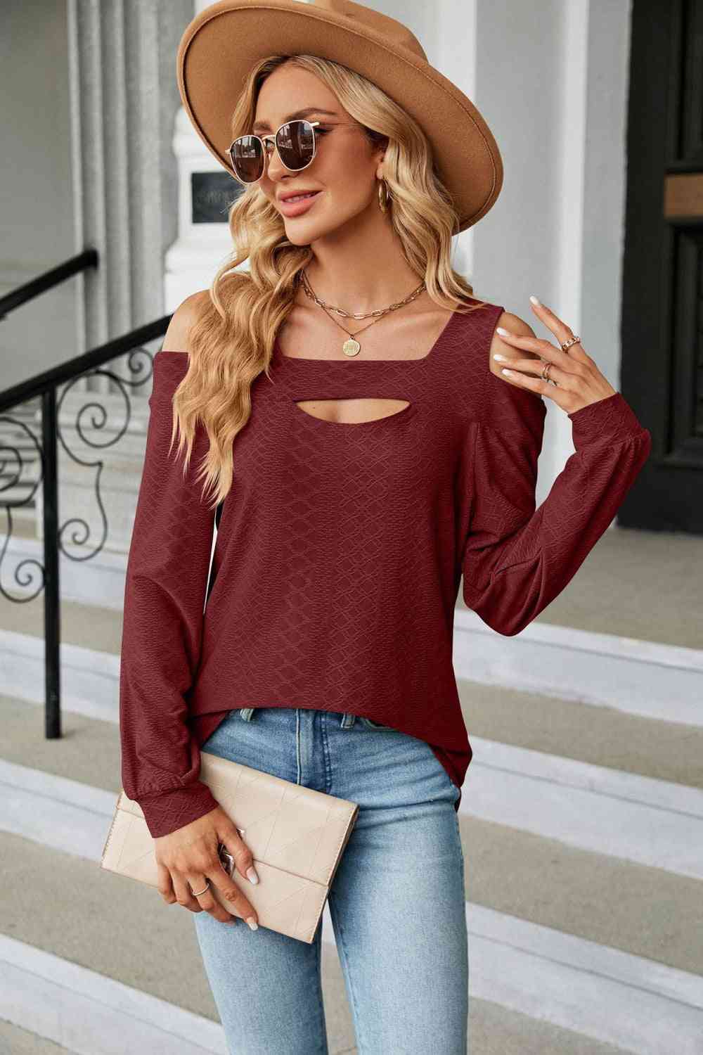 Cold Shoulder Square Neck Cutout Blouse - Create the impossible