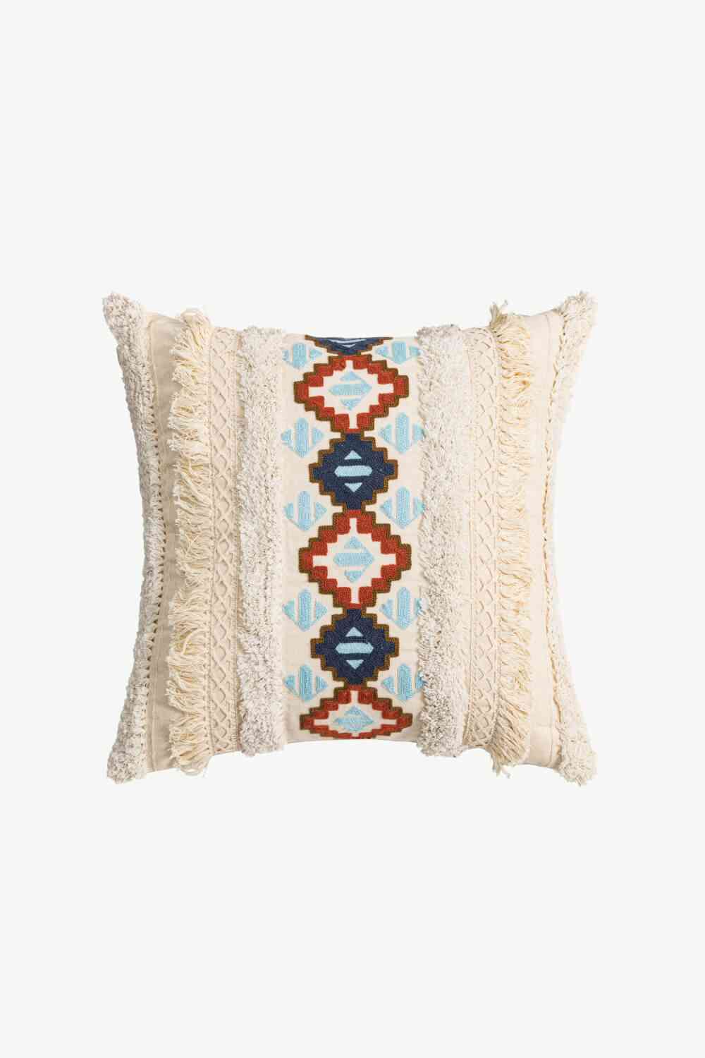 Embroidered Fringe Detail Decorative Throw Pillow Case - Create the impossible