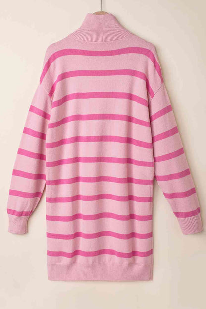 Striped Quarter-Zip Collared Sweater Dress