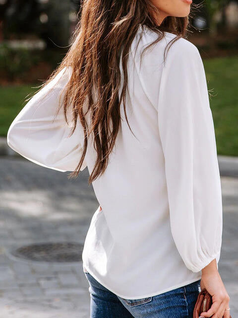 Notched Neck Long Sleeve Blouse - Create the impossible