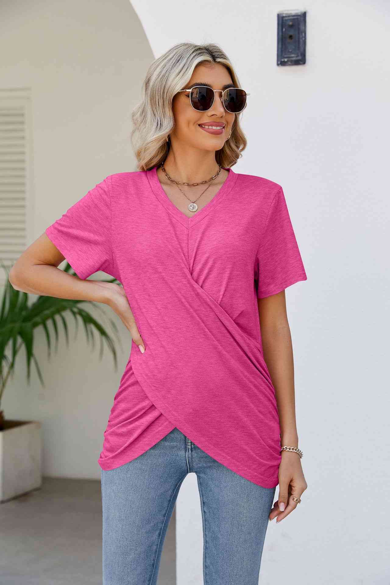 V-Neck Crisscross Short Sleeve Tee