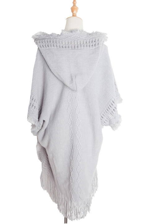 Fringe Hem Hooded Poncho