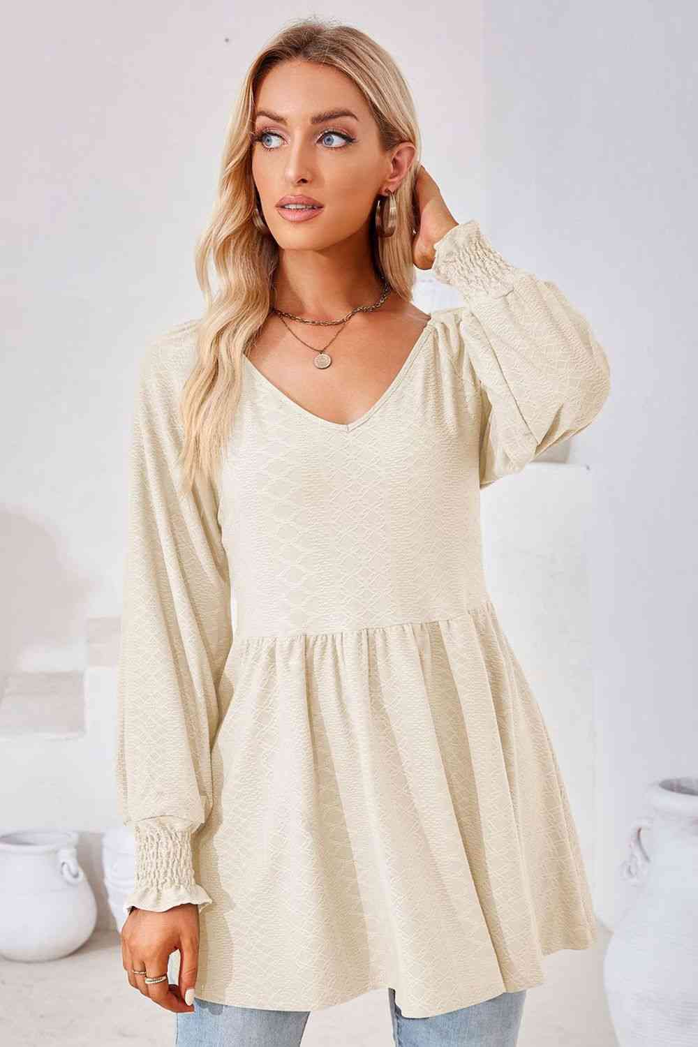 V-Neck Lantern Sleeve Blouse - Create the impossible