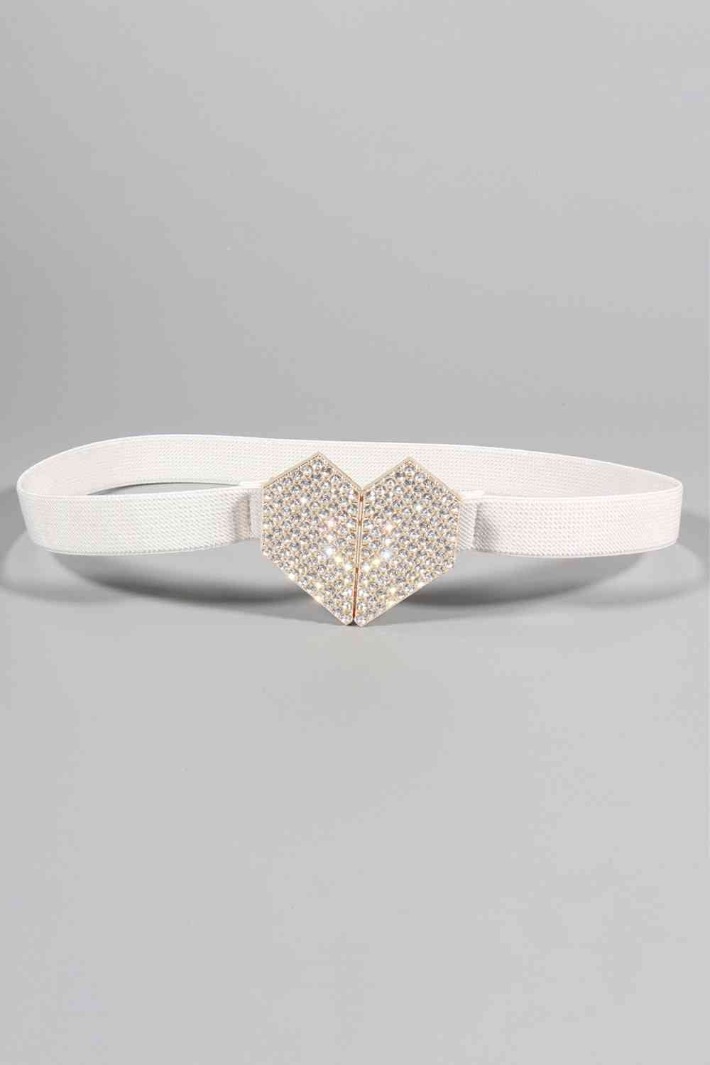 Rhinestone Heart Buckle Elastic Belt