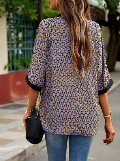 Geometric Print Notched Blouse - Create the impossible