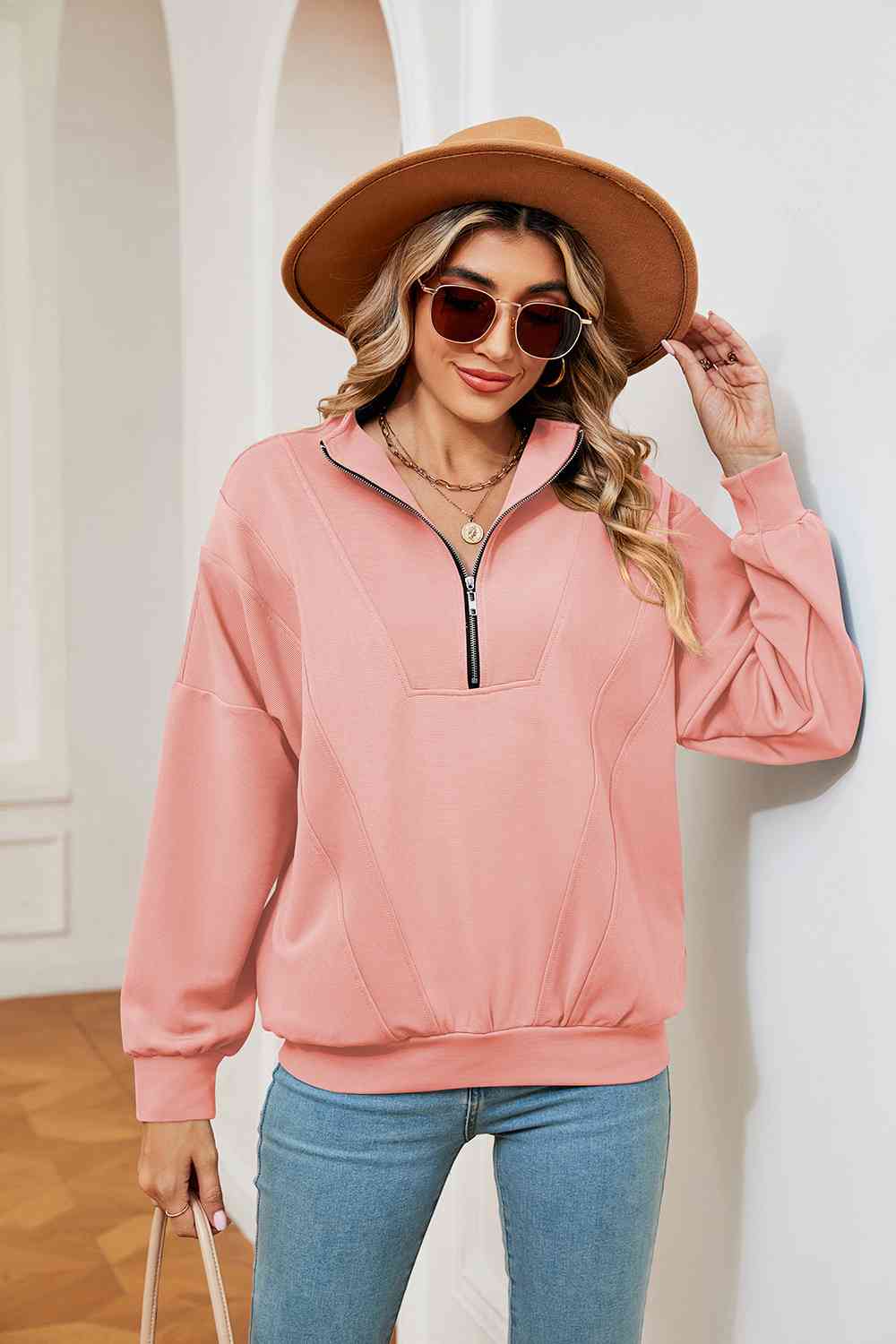 Half-Zip Dropped Shoulder Sweatshirt