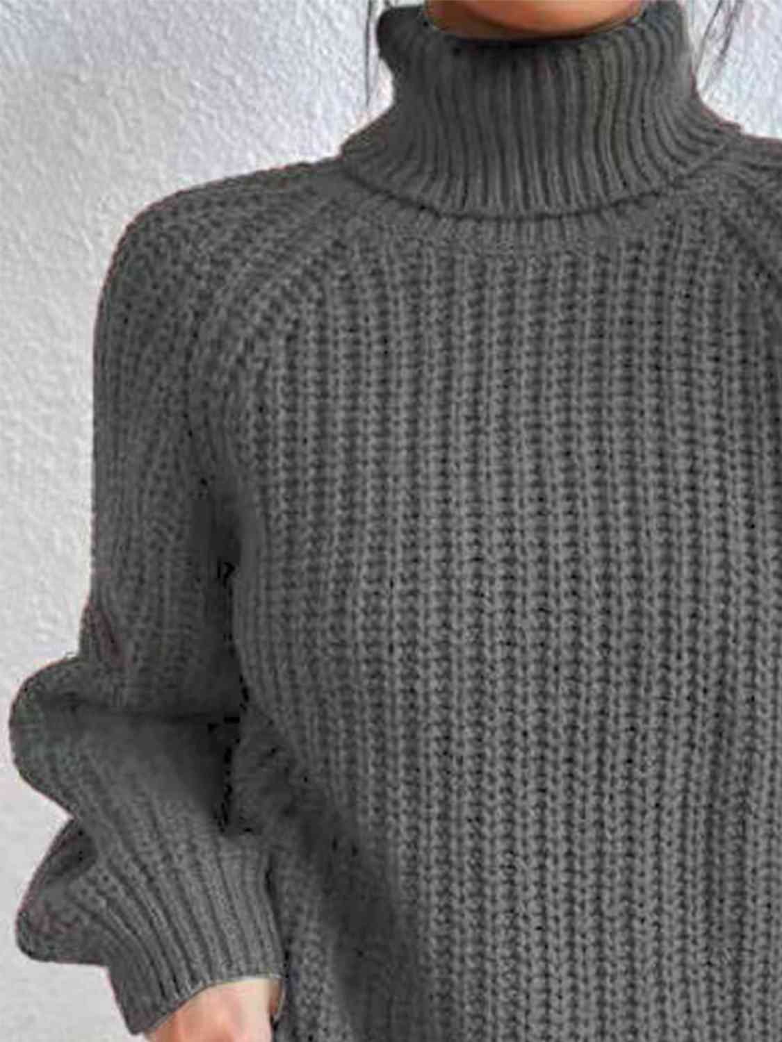 Full Size Turtleneck Rib-Knit Slit Sweater - Create the impossible