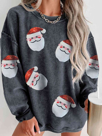 Sequin Santa Patch Ribbed Sweatshirt - Create the impossible