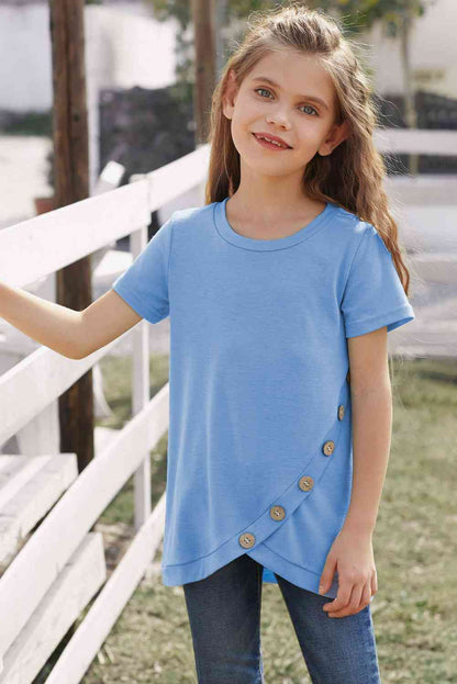 Girls Buttoned Tulip Hem T-Shirt