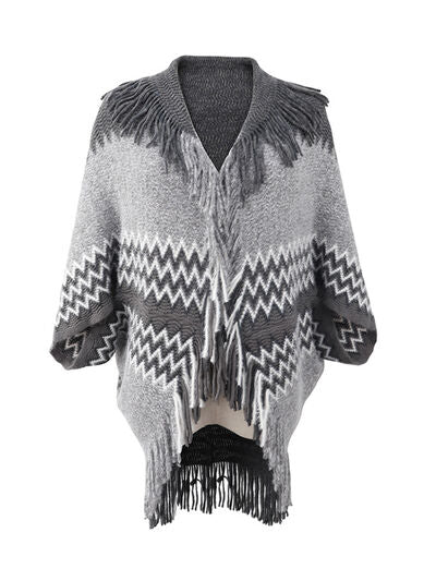 Geometric Fringe Open Front Cardigan