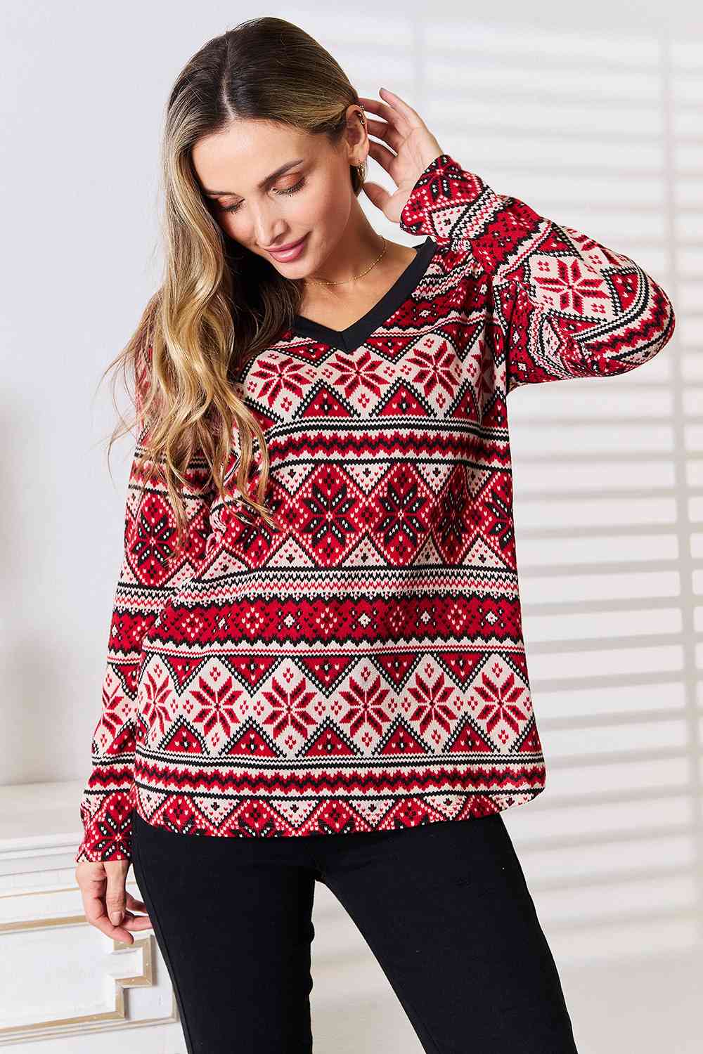 Heimish Full Size Snowflake Print Long Sleeve Top - Create the impossible