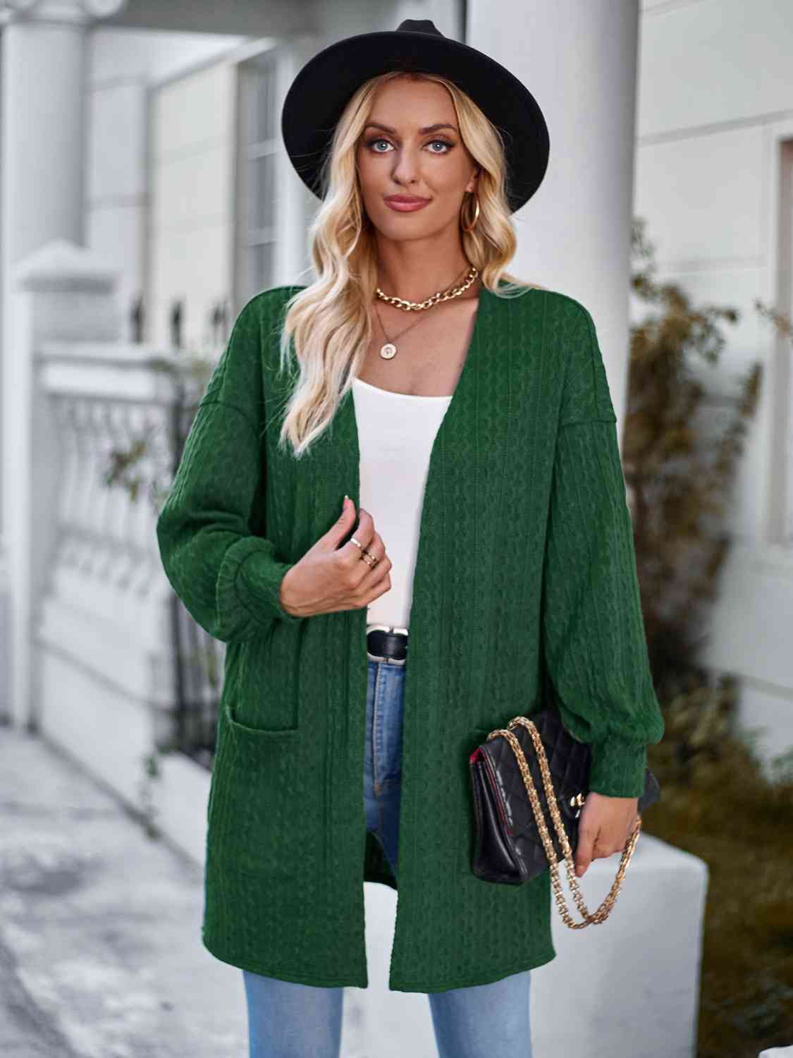 Open Front Dropped Shoulder Longline Cardigan