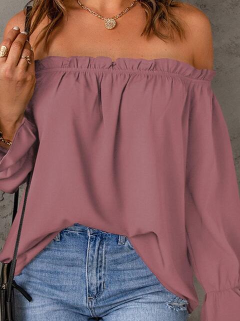 Off-Shoulder Flounce Sleeve Blouse