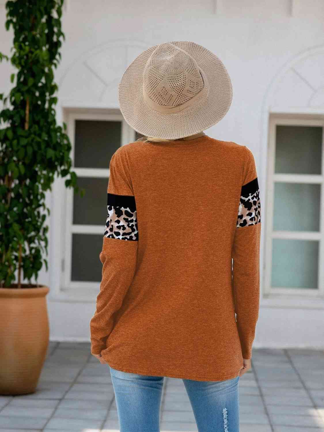 Leopard Round Neck Long Sleeve T-Shirt