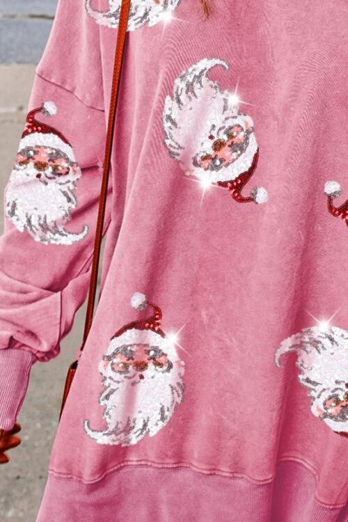 Sequin Santa Drop Shoulder Slit Sweatshirt - Create the impossible
