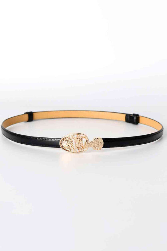 Skinny PU Leather Belt with Alloy Buckle