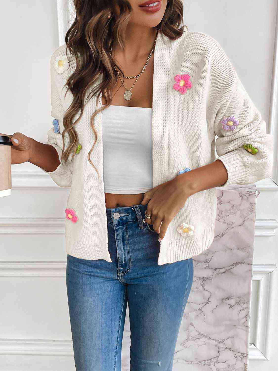 Floral Long Sleeve Open Front Cardigan - Create the impossible