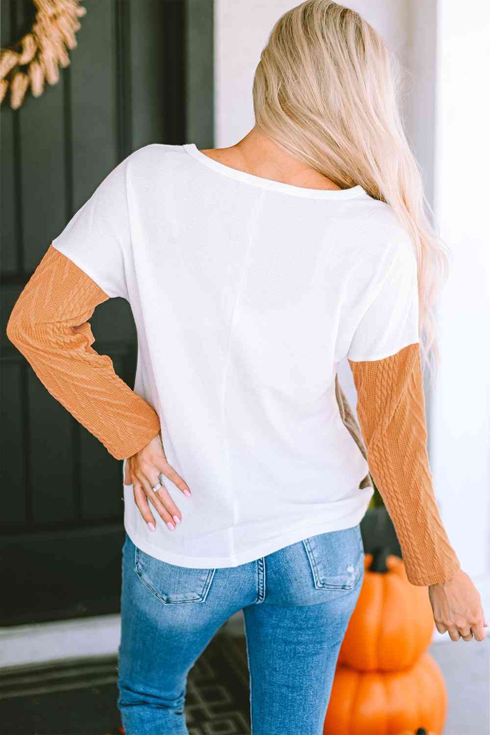 Full Size Color Block Cable-Knit Tops - Create the impossible