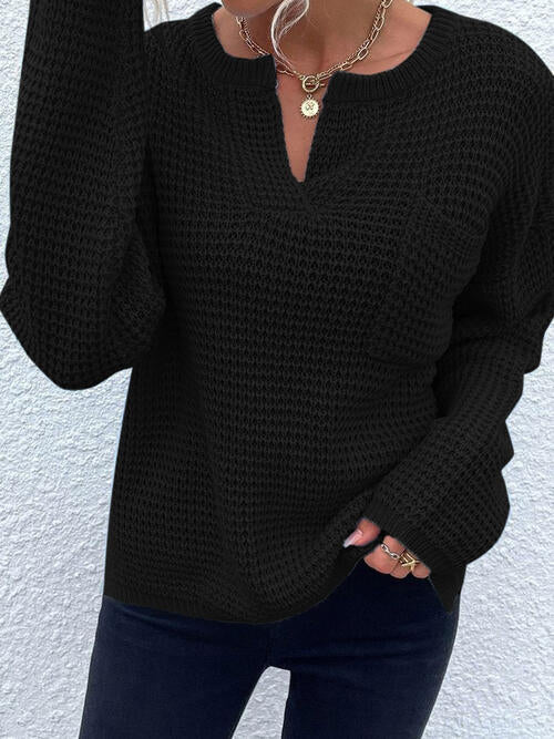 Notched Long Sleeve Sweater