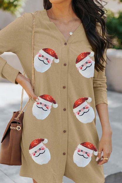 Sequin Santa Button Up Long Sleeve Cardigan - Create the impossible