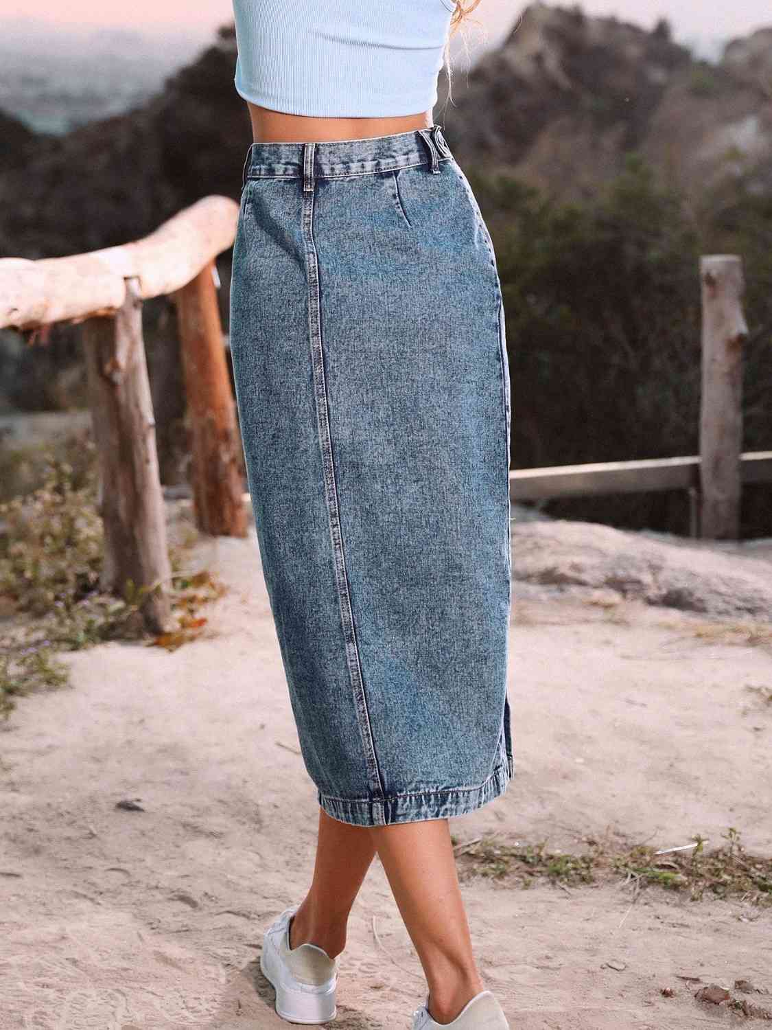 Button Down Denim Skirt - Create the impossible