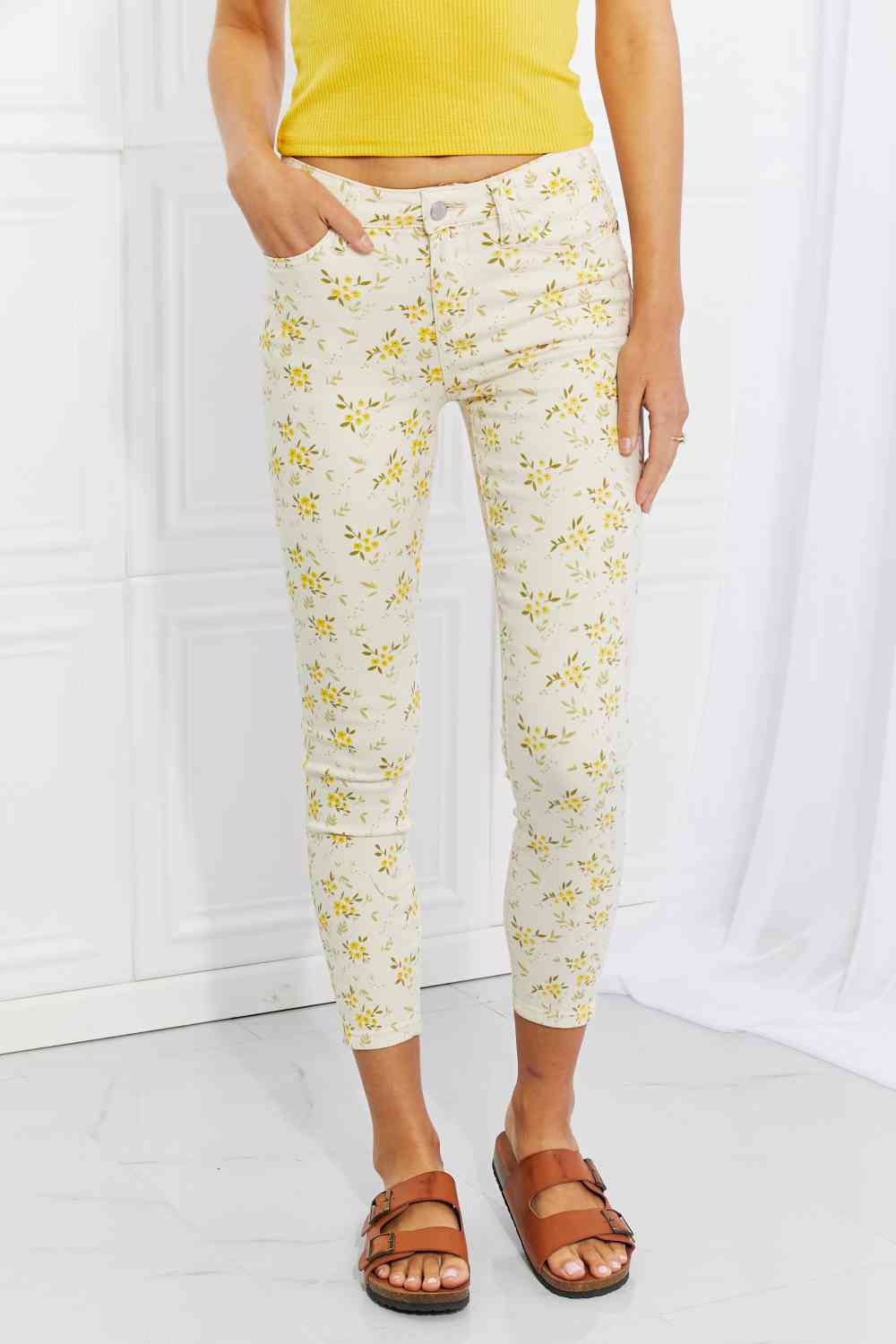 Judy Blue Full Size Golden Meadow Floral Skinny Jeans