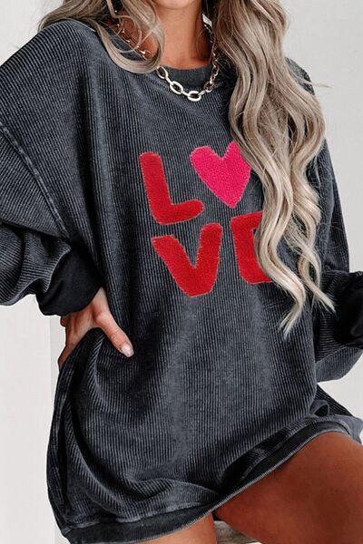 LOVE Round Neck Dropped Shoulder Sweatshirt